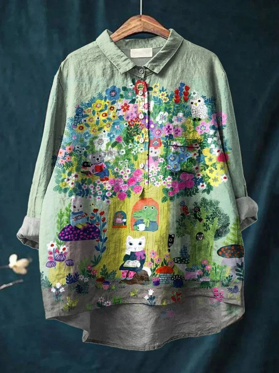 Quirky Blouse with Forest Animal Print