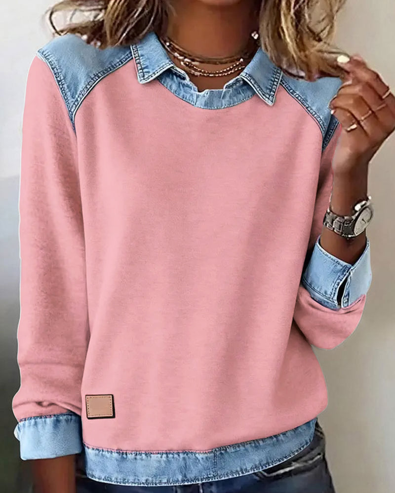 Fashionable Blouse with Lapel and Long Sleeves