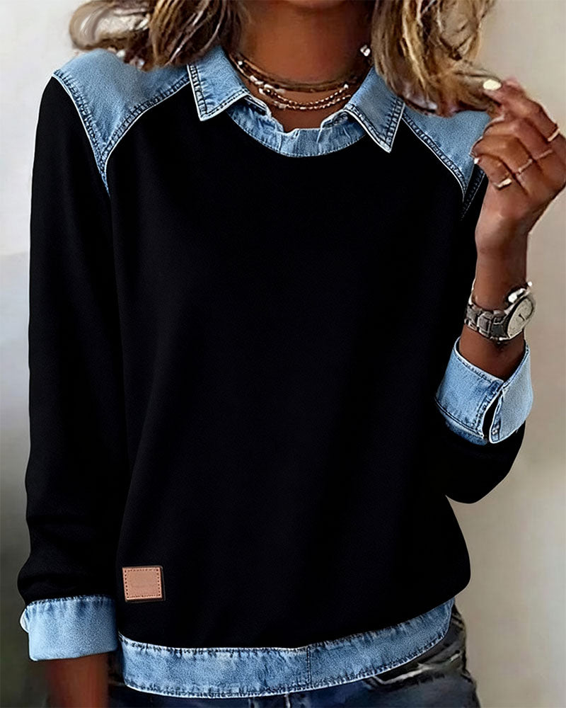 Fashionable Blouse with Lapel and Long Sleeves