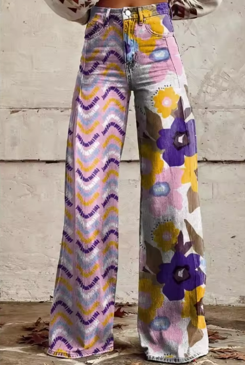 ISADORA | Pantalons Boho Florals avec Taille Haute et Confort Artistique pour Festival 