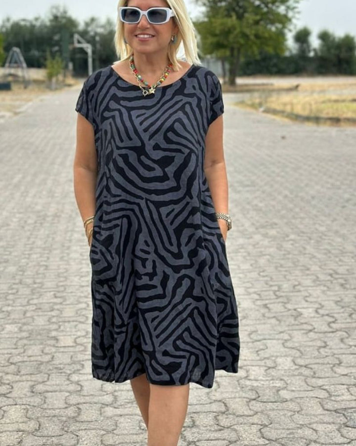 Nelia™ – Summer Dress with Round Neckline and Lovely Print