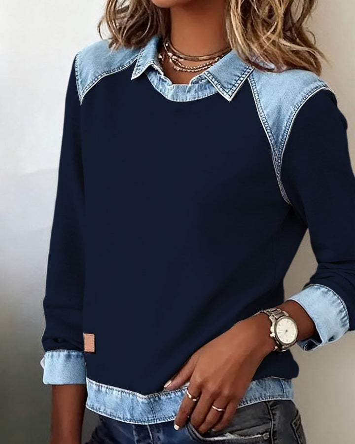 Fashionable Blouse with Lapel and Long Sleeves